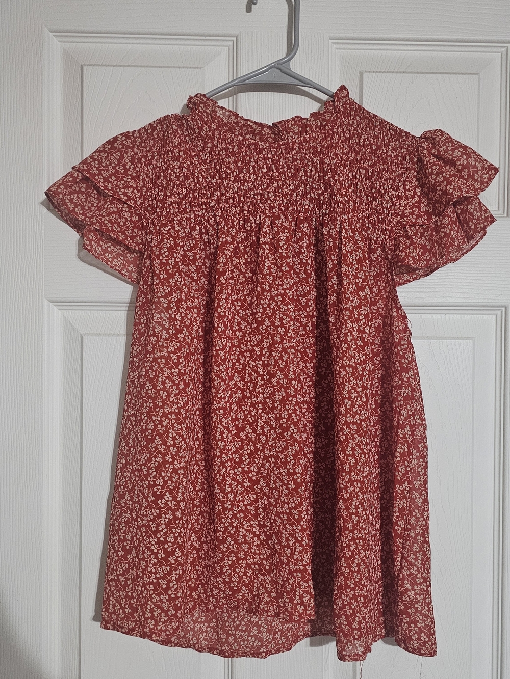 She + Sky Red Floral Smocked Neck Top